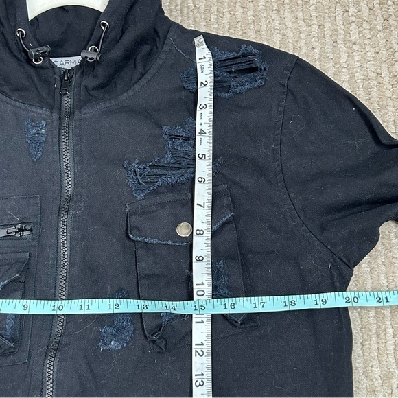 Carmar Black Distressed Denim Cargo Hooded Jacket - Picture 14 of 15